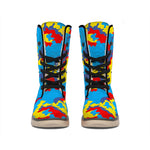 Red Yellow And Blue Camouflage Print Winter Boots