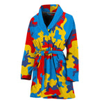 Red Yellow And Blue Camouflage Print Women's Bathrobe