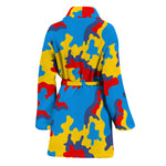 Red Yellow And Blue Camouflage Print Women's Bathrobe