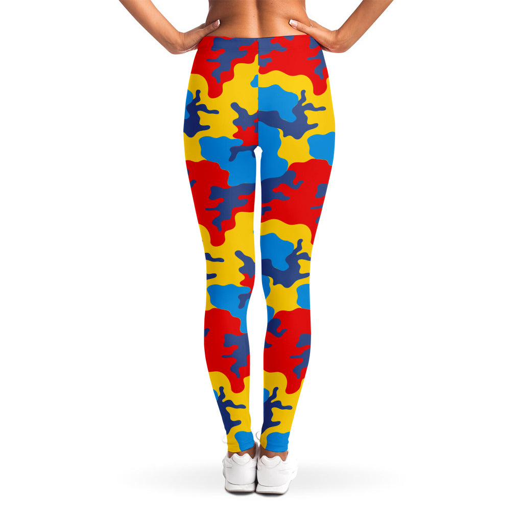 Red Yellow And Blue Camouflage Print Women's Leggings