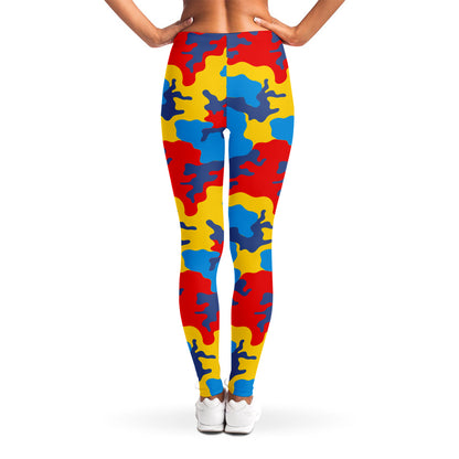 Red Yellow And Blue Camouflage Print Women's Leggings