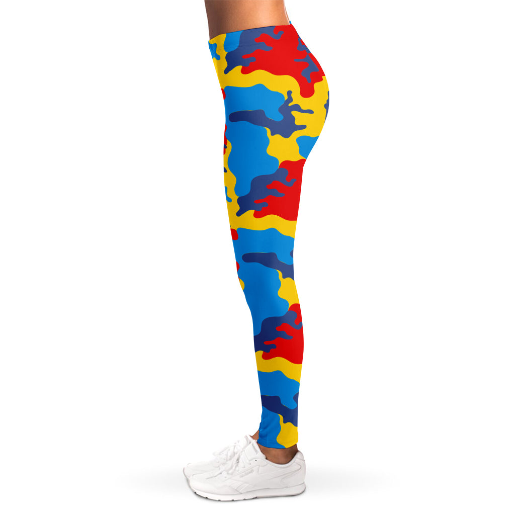 Red Yellow And Blue Camouflage Print Women's Leggings
