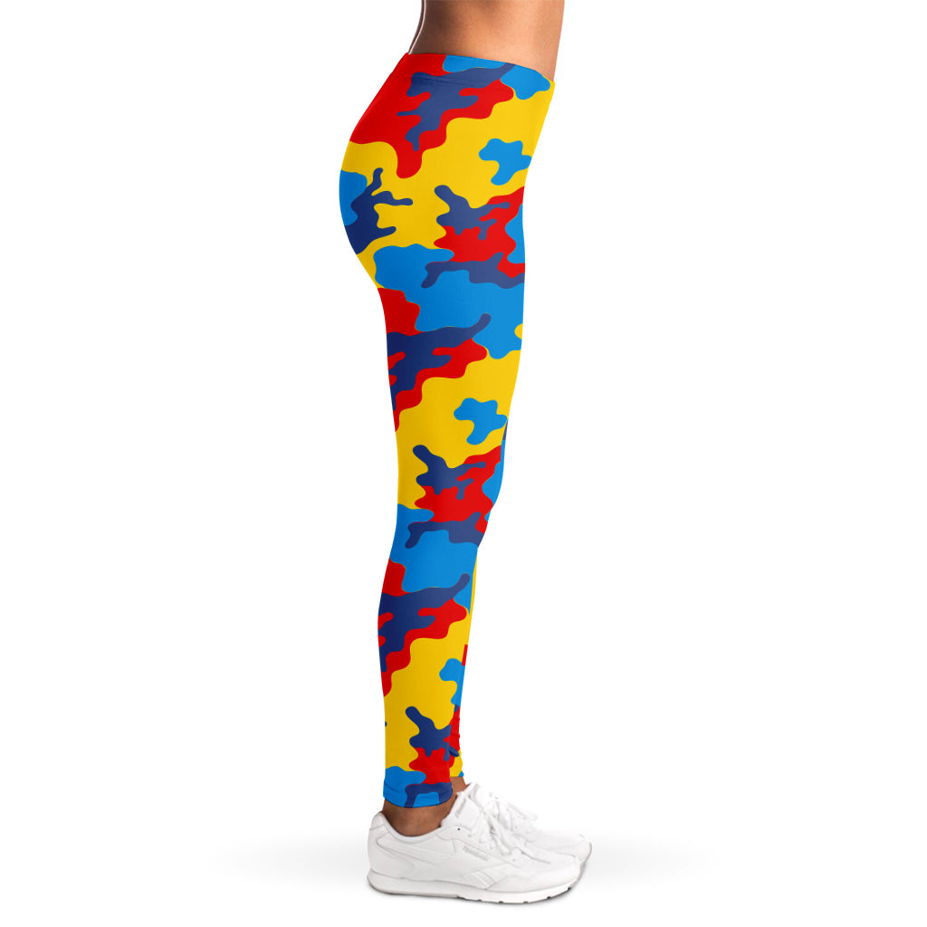 Red Yellow And Blue Camouflage Print Women's Leggings