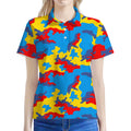 Red Yellow And Blue Camouflage Print Women's Polo Shirt