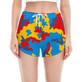 Red Yellow And Blue Camouflage Print Women's Split Running Shorts