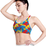 Red Yellow And Blue Camouflage Print Women's Sports Bra