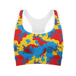 Red Yellow And Blue Camouflage Print Women's Sports Bra