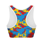 Red Yellow And Blue Camouflage Print Women's Sports Bra