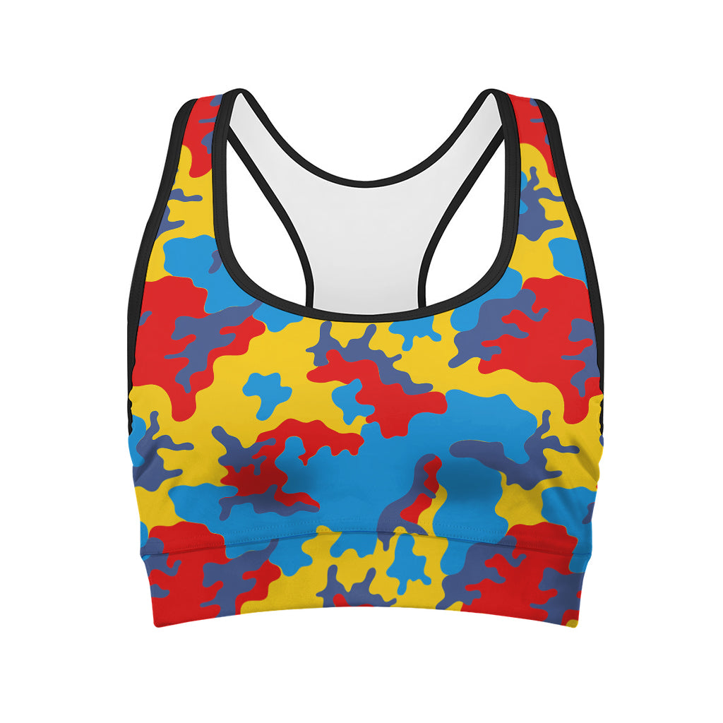 Red Yellow And Blue Camouflage Print Women's Sports Bra