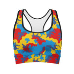 Red Yellow And Blue Camouflage Print Women's Sports Bra