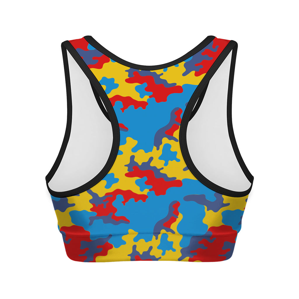 Red Yellow And Blue Camouflage Print Women's Sports Bra