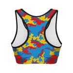Red Yellow And Blue Camouflage Print Women's Sports Bra