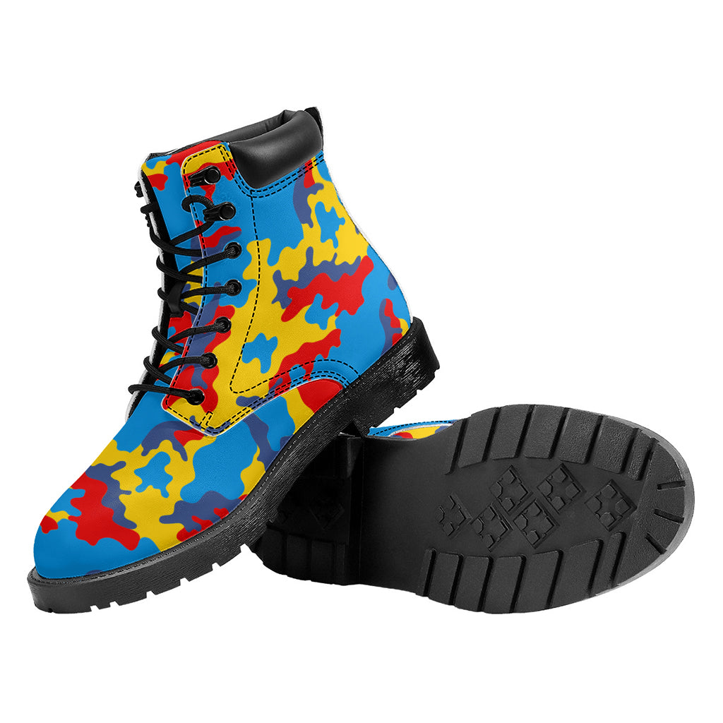 Red Yellow And Blue Camouflage Print Work Boots