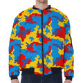 Red Yellow And Blue Camouflage Print Zip Sleeve Bomber Jacket