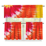 Red Yellow And Orange Tie Dye Print 3 Piece Kitchen Curtains