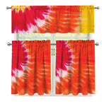 Red Yellow And Orange Tie Dye Print 3 Piece Kitchen Curtains