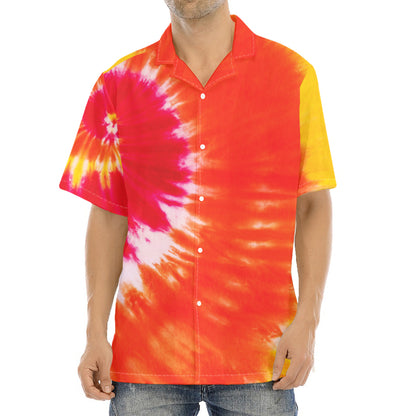 Red Yellow And Orange Tie Dye Print Aloha Shirt