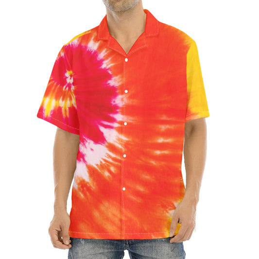 Red Yellow And Orange Tie Dye Print Aloha Shirt