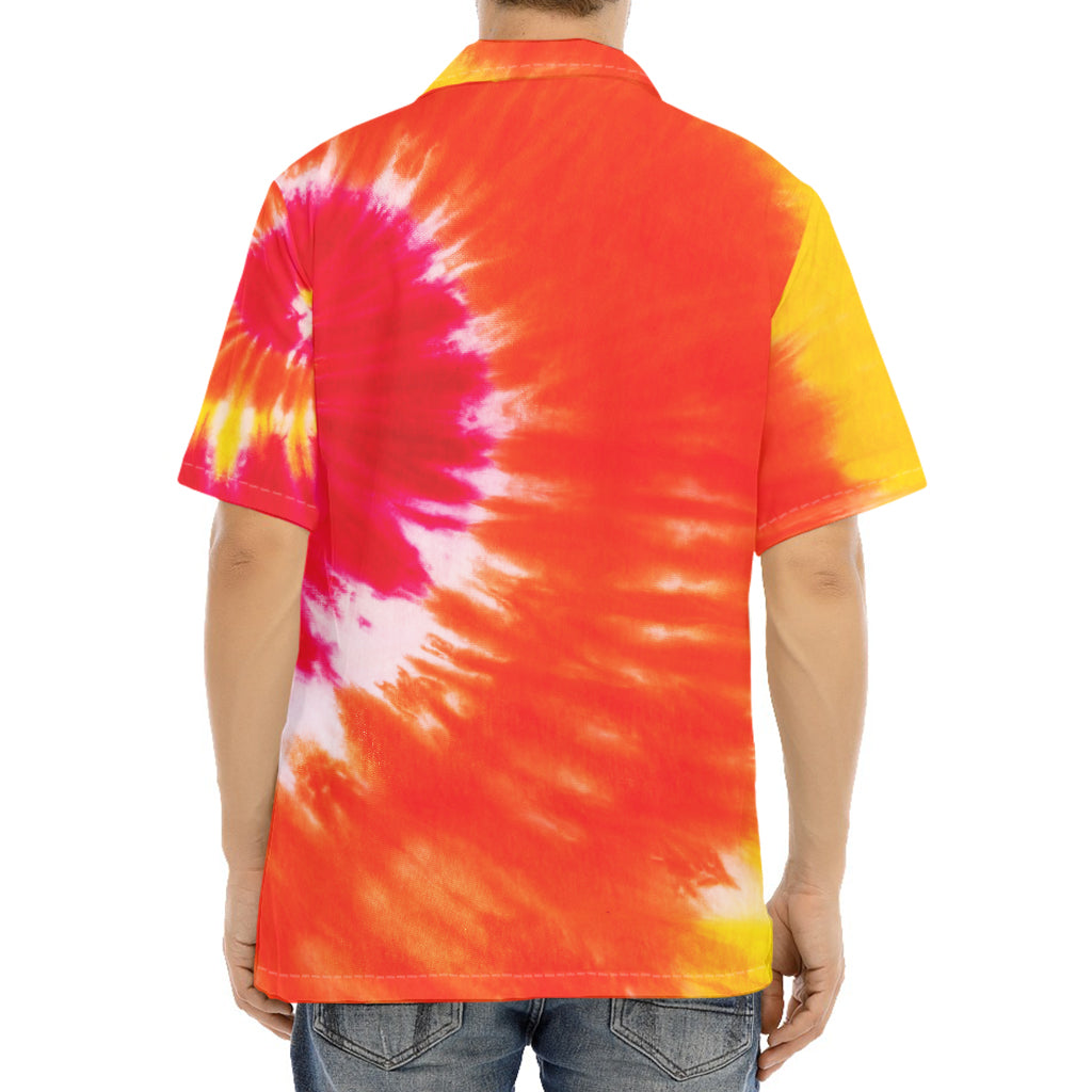 Red Yellow And Orange Tie Dye Print Aloha Shirt