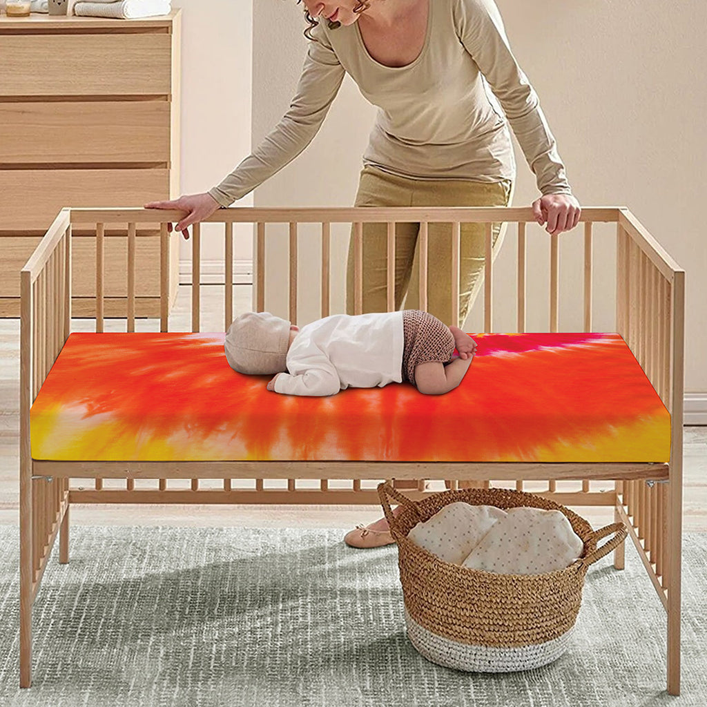 Red Yellow And Orange Tie Dye Print Baby Crib Sheet