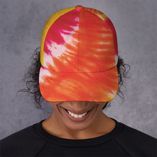 Red Yellow And Orange Tie Dye Print Baseball Cap