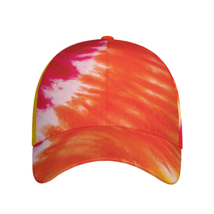 Red Yellow And Orange Tie Dye Print Baseball Cap