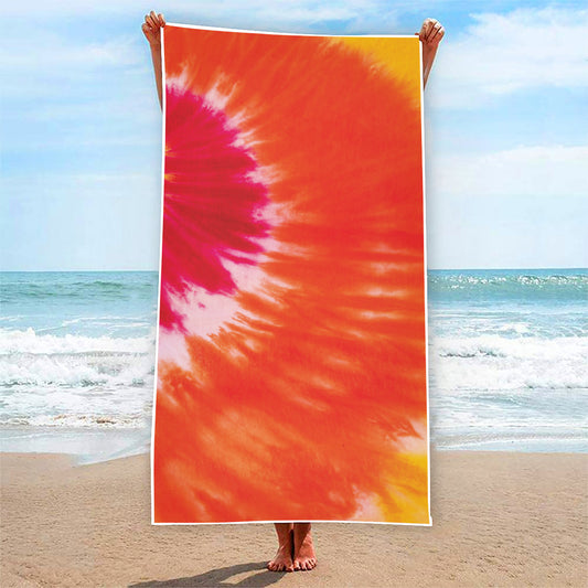 Red Yellow And Orange Tie Dye Print Beach Towel
