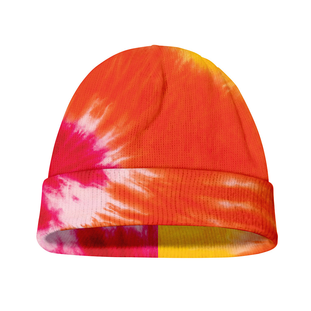 Red Yellow And Orange Tie Dye Print Beanie