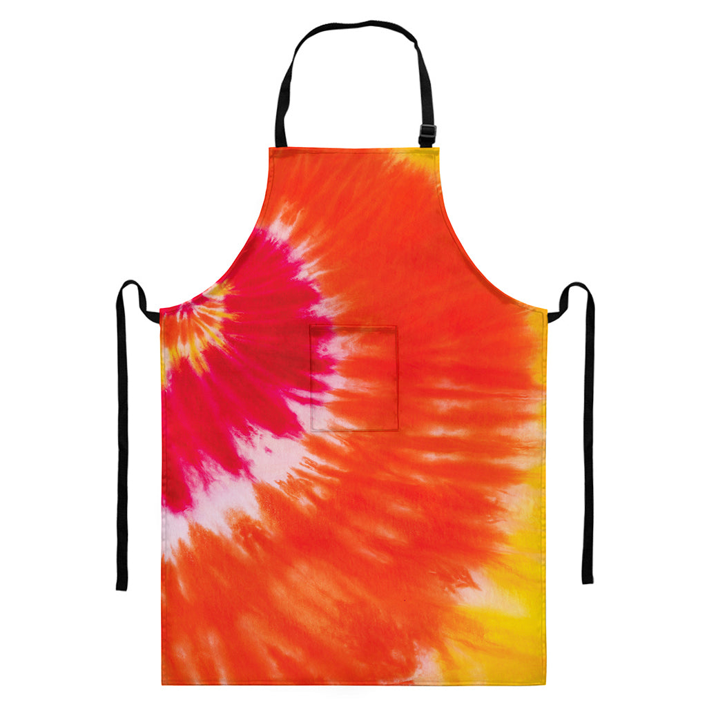 Red Yellow And Orange Tie Dye Print Bib Apron With Pocket
