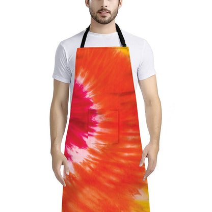 Red Yellow And Orange Tie Dye Print Bib Apron With Pocket