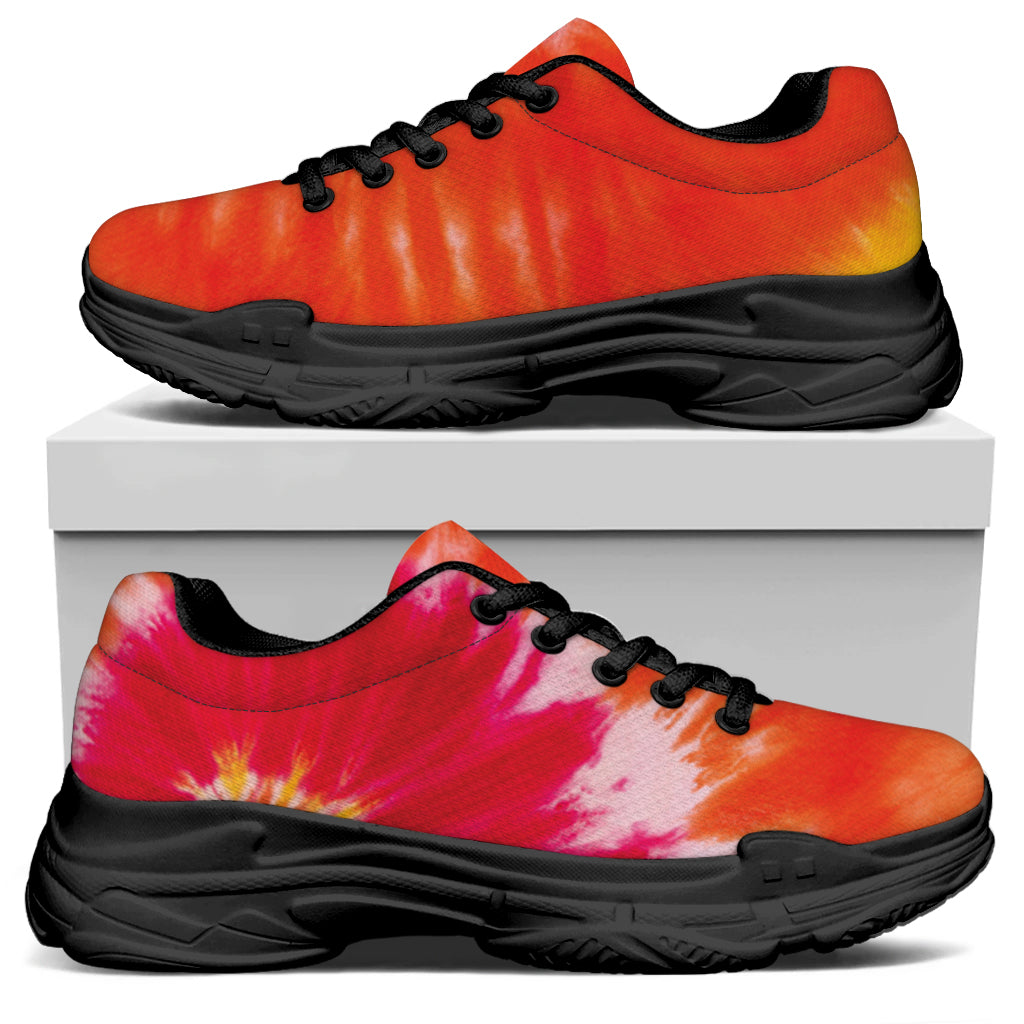 Red Yellow And Orange Tie Dye Print Black Chunky Shoes