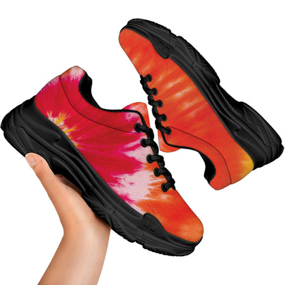 Red Yellow And Orange Tie Dye Print Black Chunky Shoes