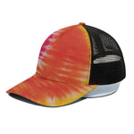 Red Yellow And Orange Tie Dye Print Black Mesh Trucker Cap