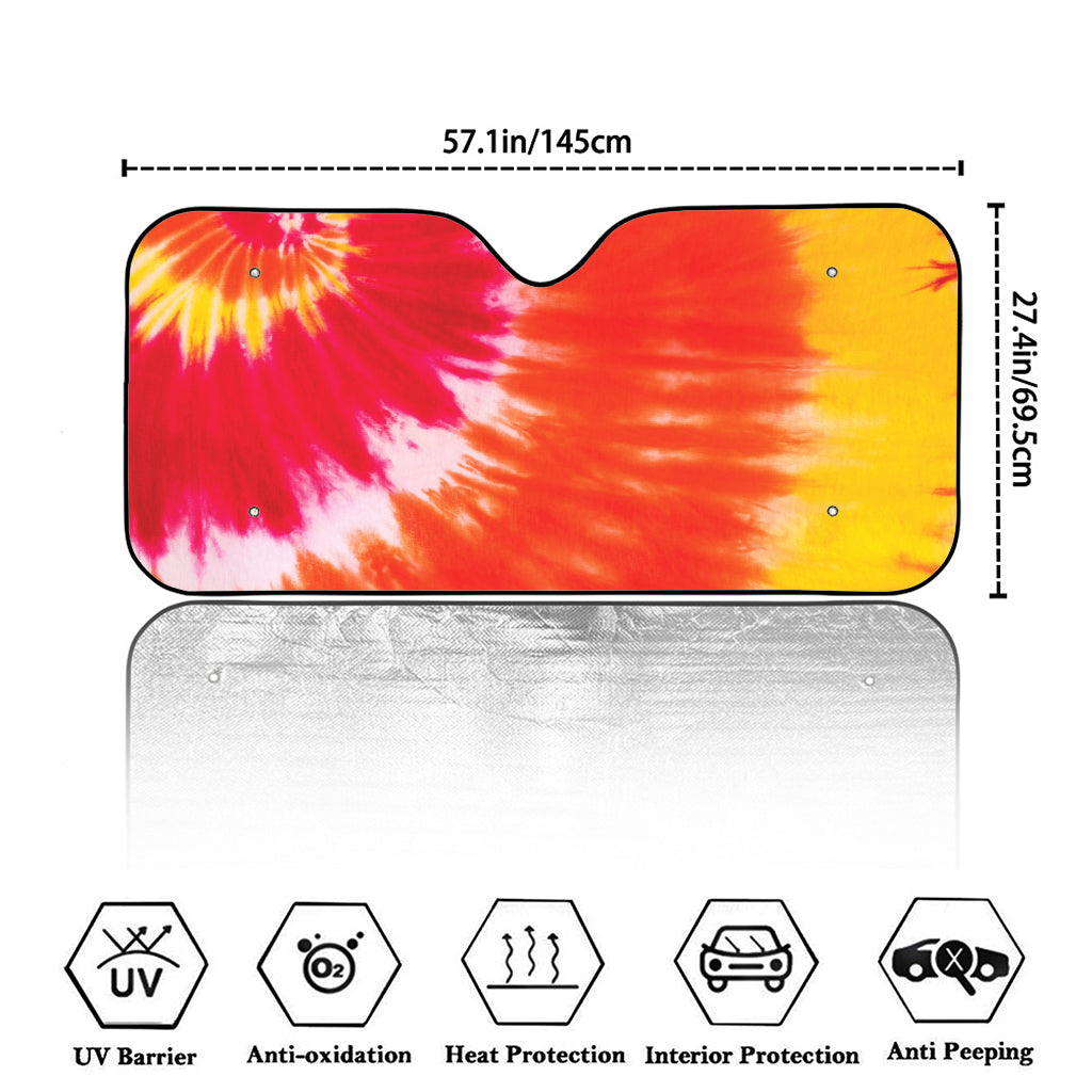 Red Yellow And Orange Tie Dye Print Car Windshield Sun Shade