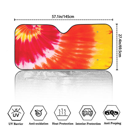 Red Yellow And Orange Tie Dye Print Car Windshield Sun Shade