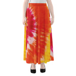 Red Yellow And Orange Tie Dye Print Chiffon Maxi Skirt