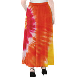 Red Yellow And Orange Tie Dye Print Chiffon Maxi Skirt