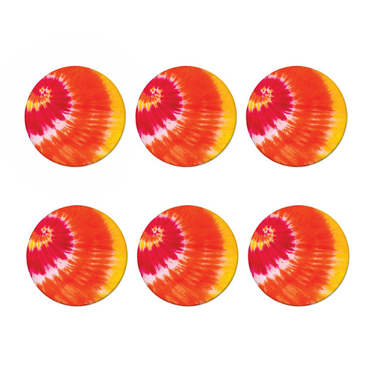 Red Yellow And Orange Tie Dye Print Coaster Set