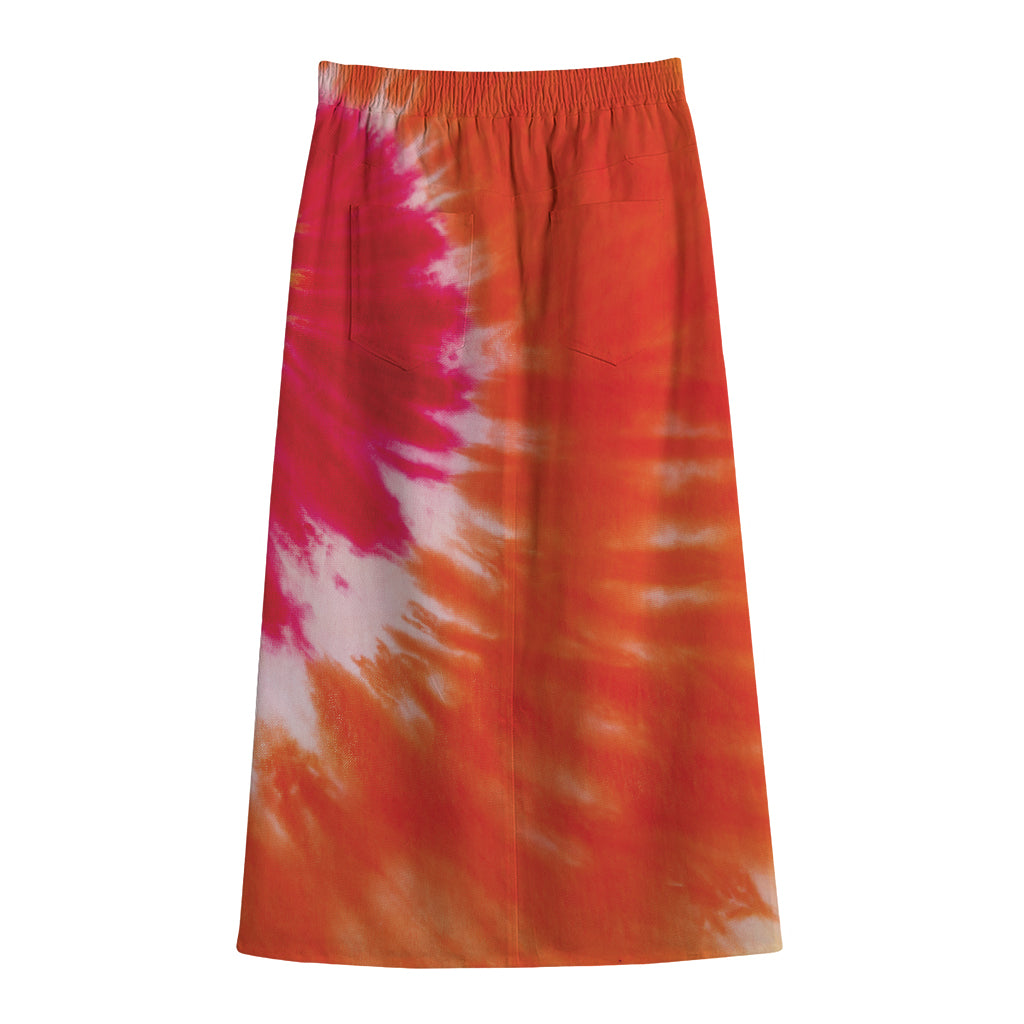 Red Yellow And Orange Tie Dye Print Cotton Front Slit Maxi Skirt