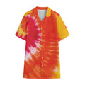 Red Yellow And Orange Tie Dye Print Cotton Hawaiian Shirt