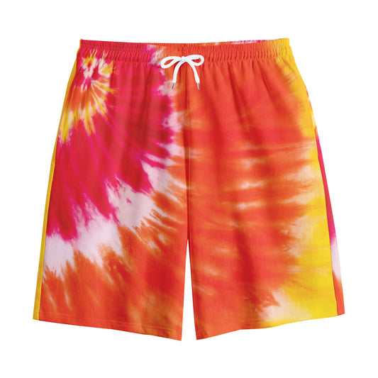 Red Yellow And Orange Tie Dye Print Cotton Shorts
