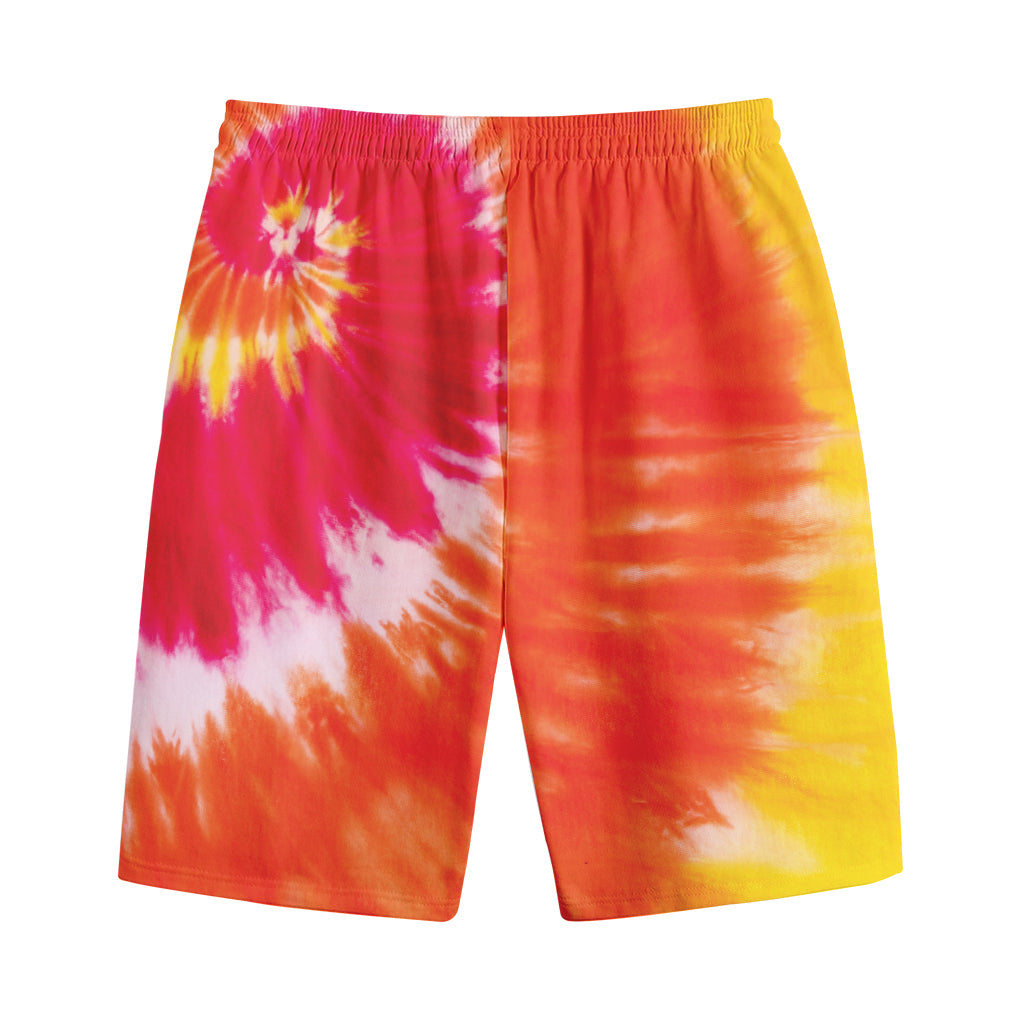 Red Yellow And Orange Tie Dye Print Cotton Shorts