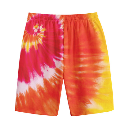 Red Yellow And Orange Tie Dye Print Cotton Shorts