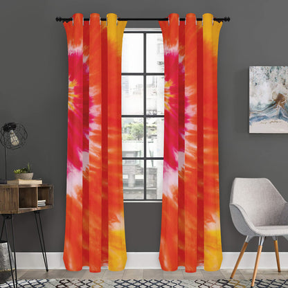 Red Yellow And Orange Tie Dye Print Curtain
