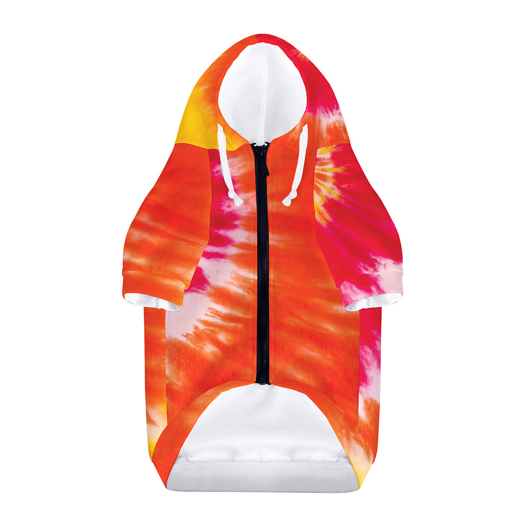 Red Yellow And Orange Tie Dye Print Dog Zip Up Hoodie