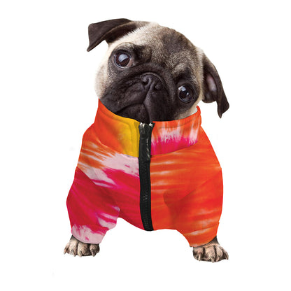 Red Yellow And Orange Tie Dye Print Dog Zip Up Jacket