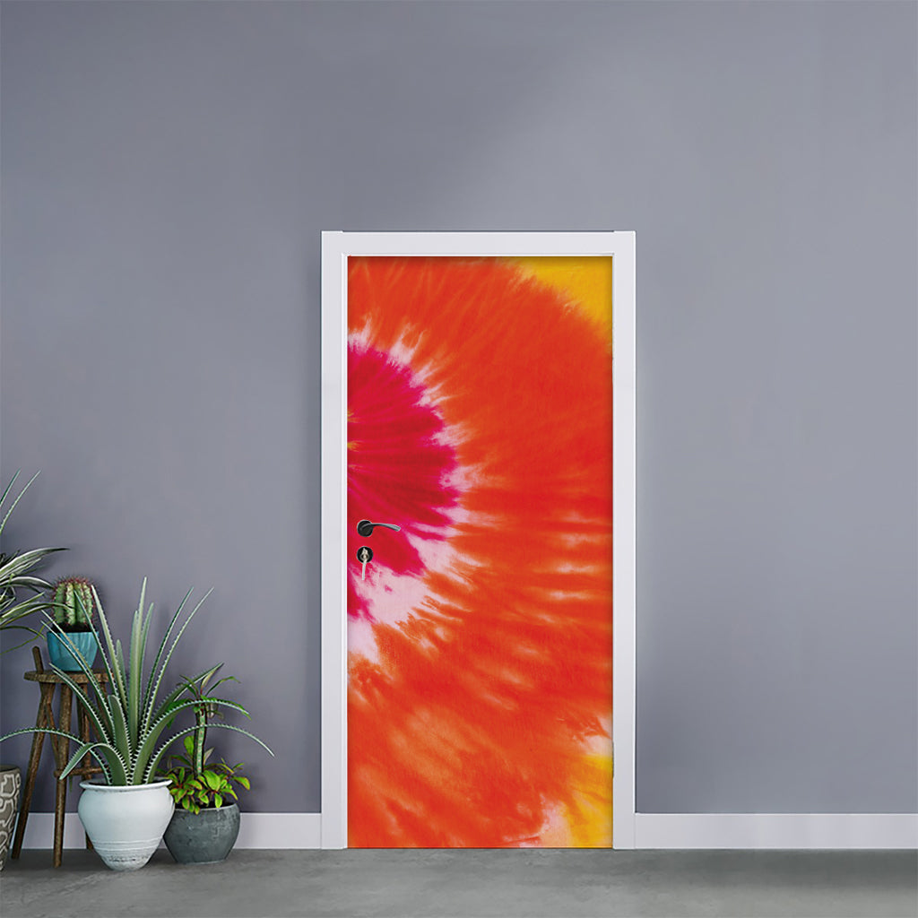 Red Yellow And Orange Tie Dye Print Door Sticker