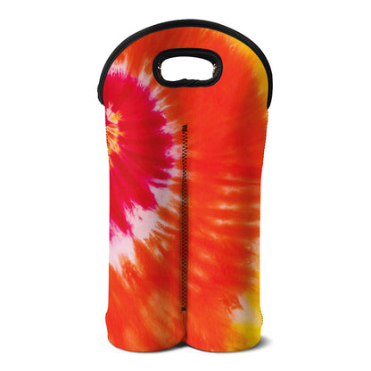 Red Yellow And Orange Tie Dye Print Double Neoprene Wine Tote
