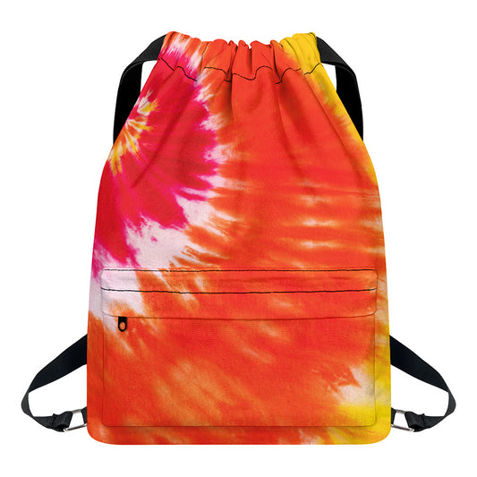 Red Yellow And Orange Tie Dye Print Drawstring Backpack