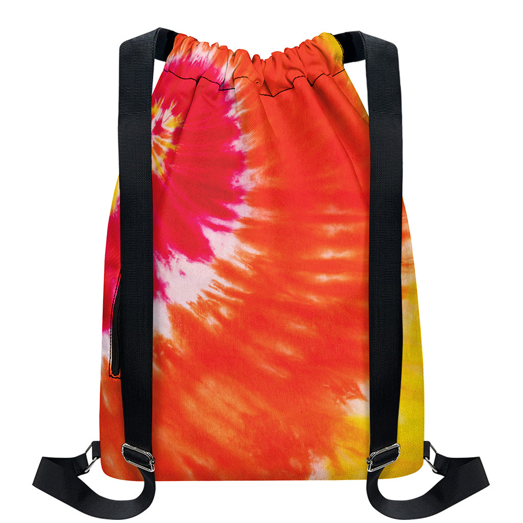 Red Yellow And Orange Tie Dye Print Drawstring Backpack
